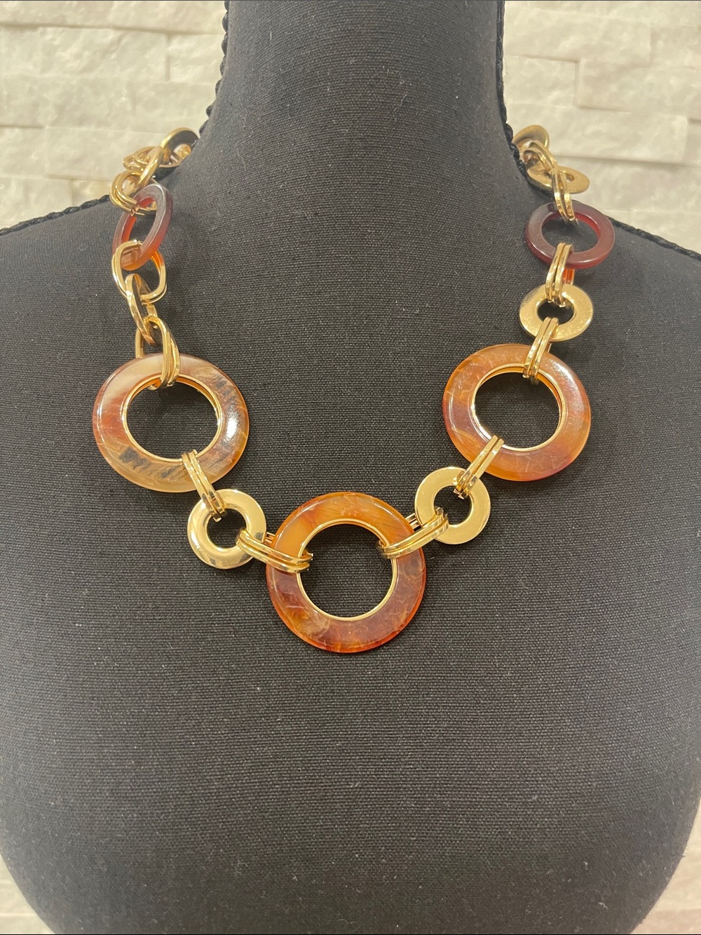 Gold and Amber Link Statement Necklace Vintage
